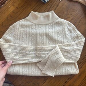 Katherine Kelly Cream Cable Knit Mockneck Cashmere Sweater Medium